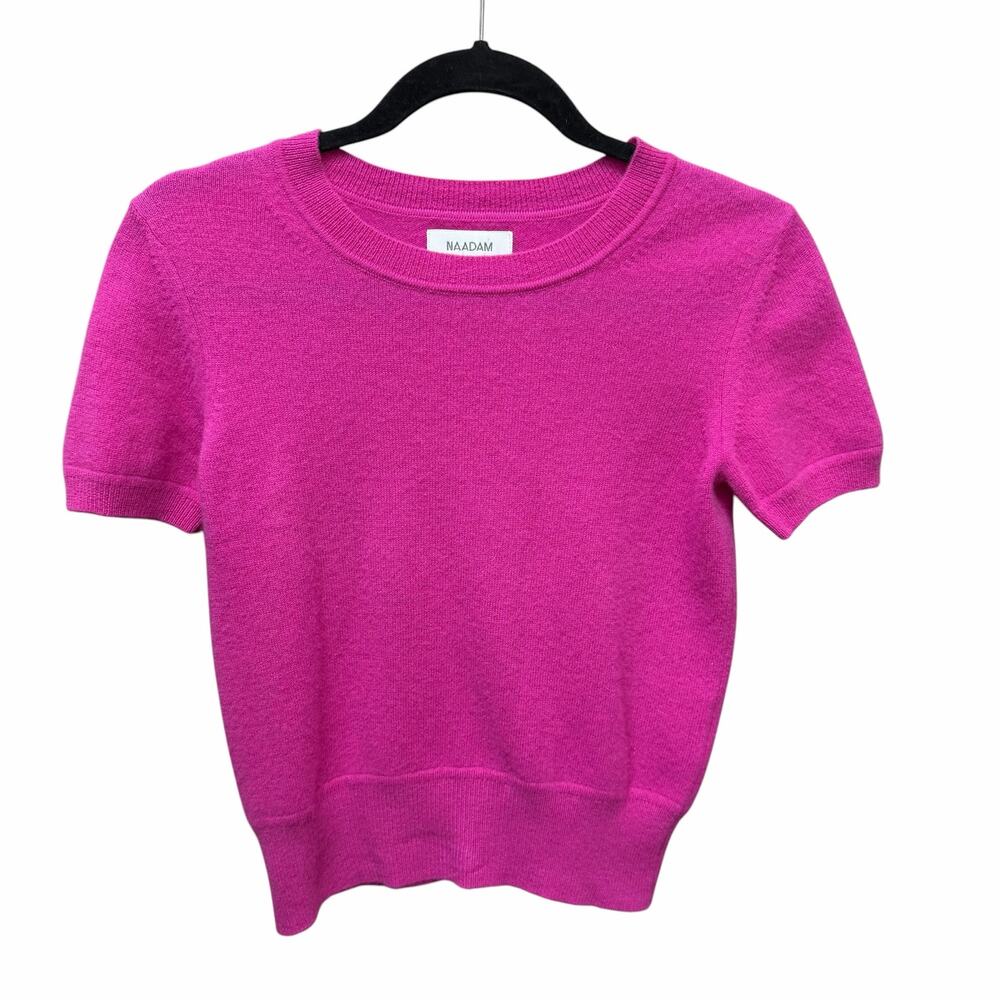 Naadam Lightweight Cashmere Short Sleeve Sweater Fuchsia Pink Womens XS